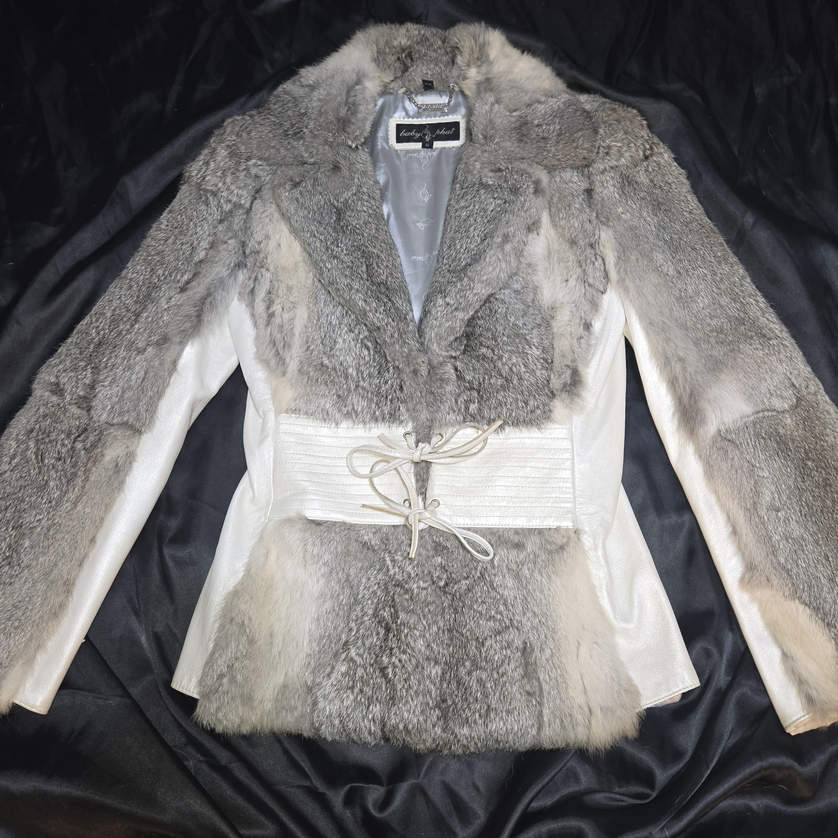 Baby Phat Gray And Cream Fur Leather Jacket